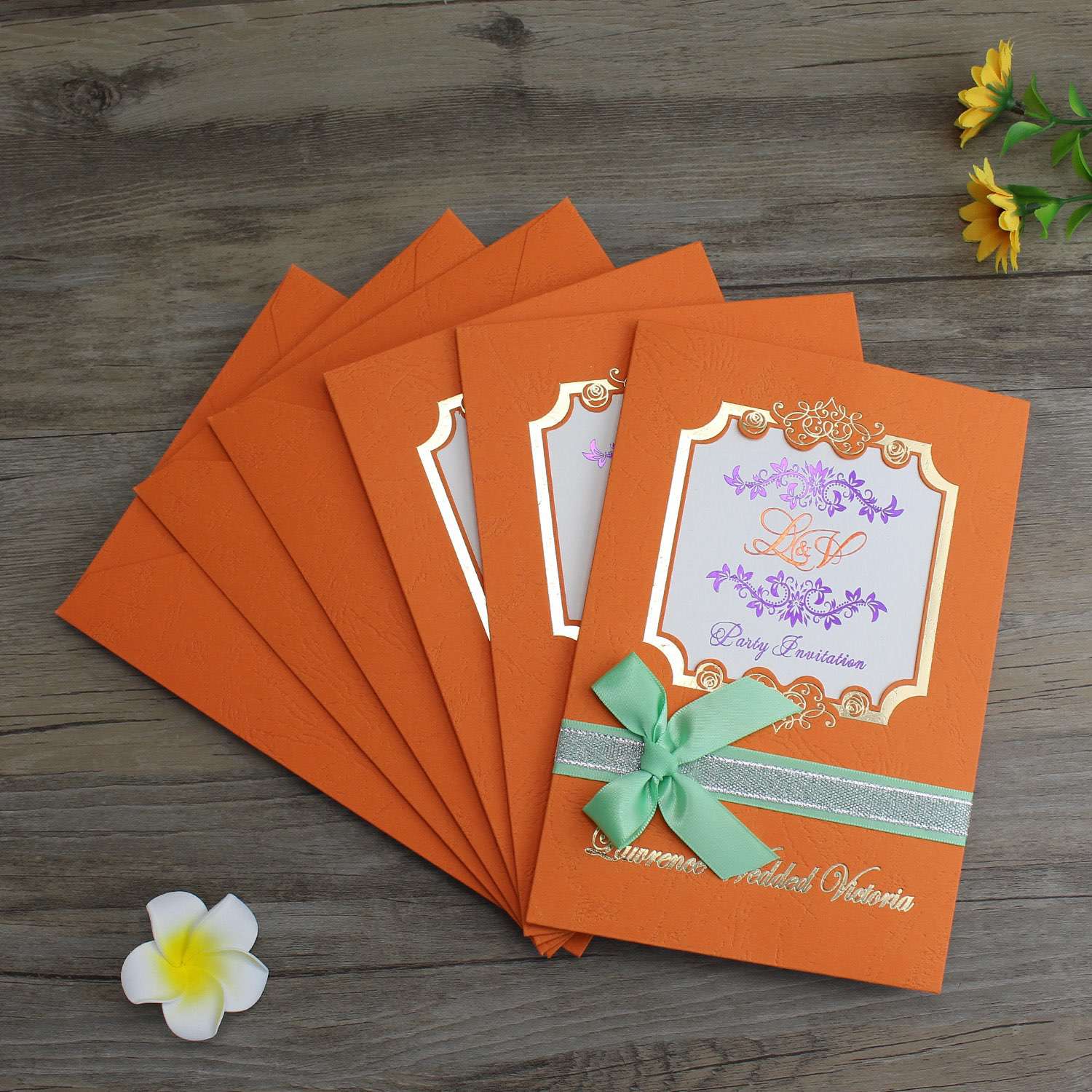 Orange Invitation Pocket Wedding Card Printing Customized 